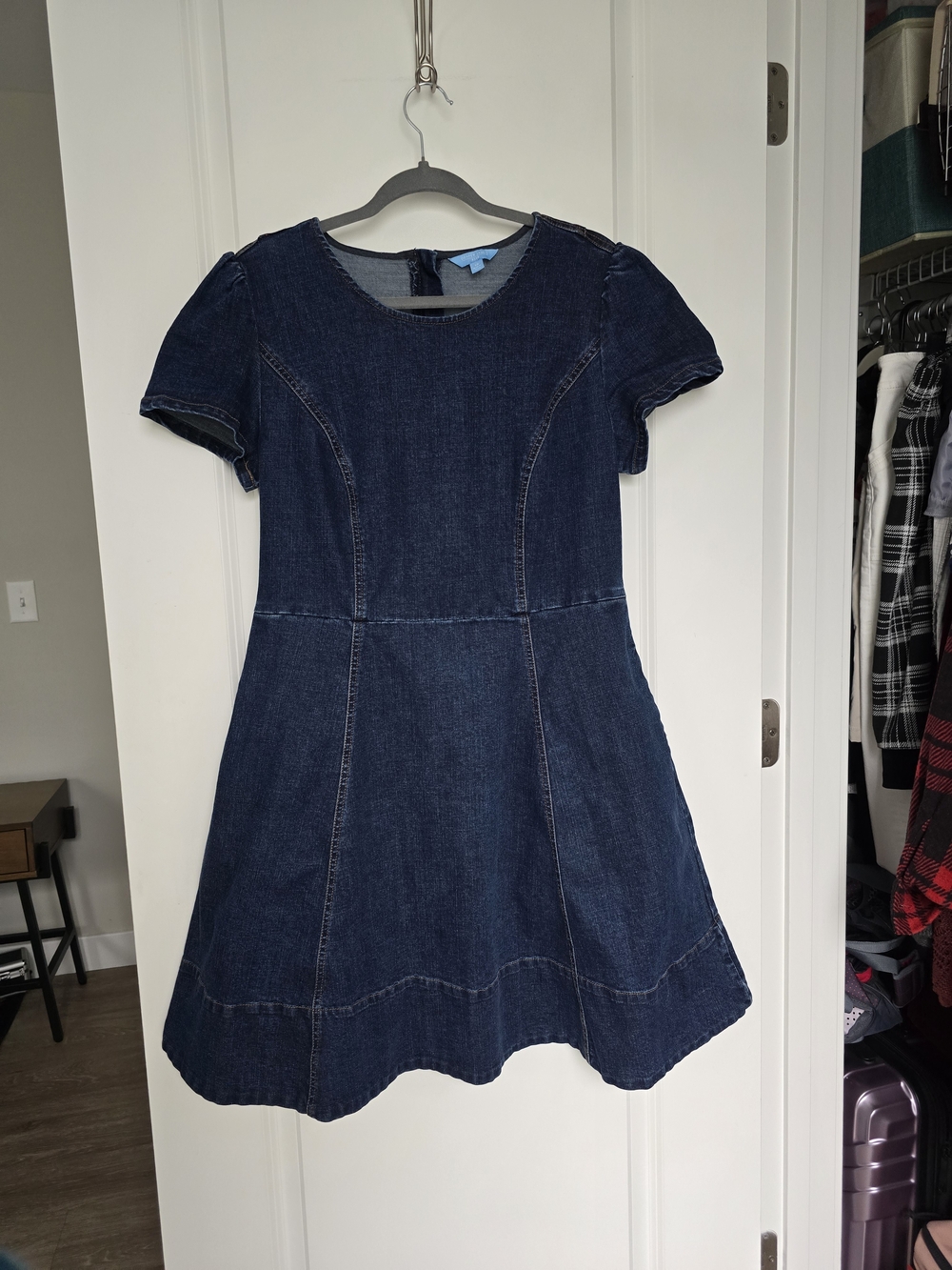 Dark Blue Denim Fit-and-Flare Dress With Pockets!